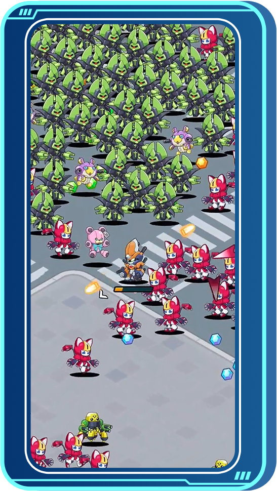 多数の敵と戦うメダロットサバイバーの公式ゲーム画面